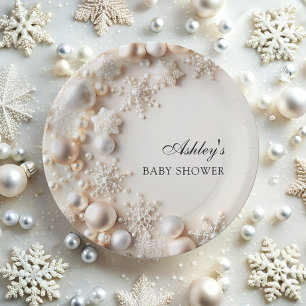 Snowflakes Baby Its Cold Outside Baby Shower Paper Plate