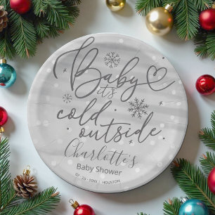 Snowflakes Baby It's Cold Outside Baby Shower Paper Plate