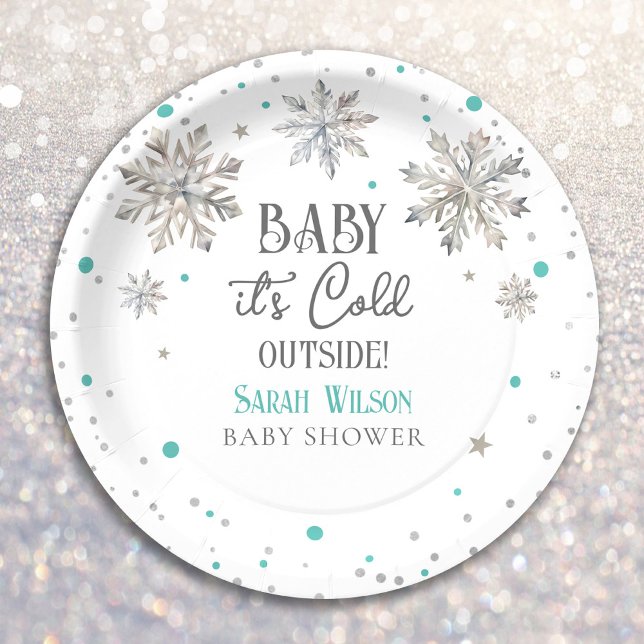 Snowflakes Baby it's cold outside baby shower Paper Plate (Creator Uploaded)