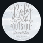Snowflakes Baby It's Cold Outside Boy Baby Shower Classic Round Sticker<br><div class="desc">Snowflakes Baby It's Cold Outside Boy Baby Shower Classic Round Sticker</div>