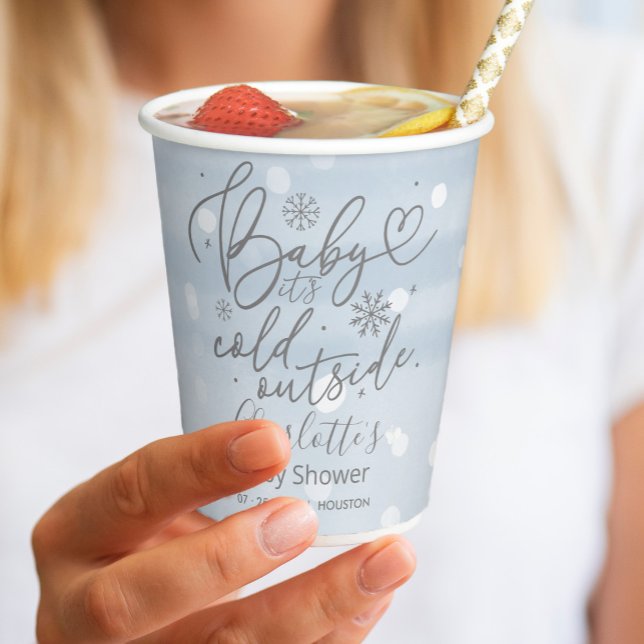 Snowflakes Baby It's Cold Outside Boy Baby Shower Paper Cups (Creator Uploaded)