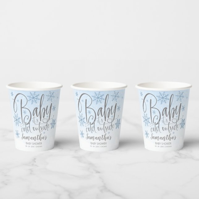 Snowflakes Baby It's Cold Outside Boy Baby Shower  Paper Cups (Multi)