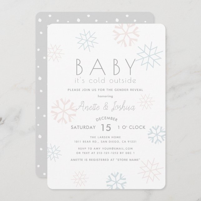 Snowflakes Baby Its Cold Outside Gender Reveal Invitation (Front/Back)