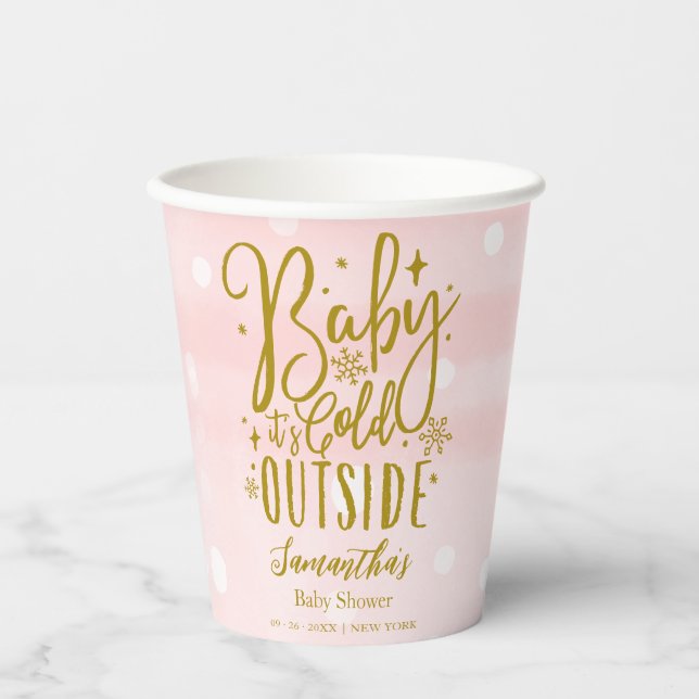 Snowflakes Baby It's Cold Outside Girl Baby Shower Paper Cups (Front)