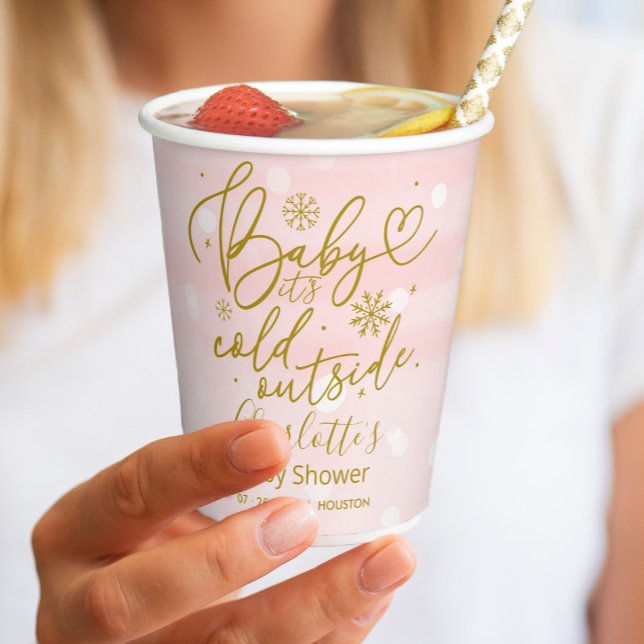 Snowflakes Baby It's Cold Outside Girl Baby Shower Paper Cups (Creator Uploaded)
