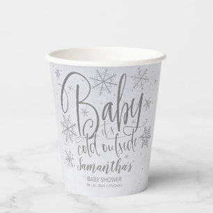 Snowflakes Baby It's Cold Outside Grey Baby Shower Paper Cups