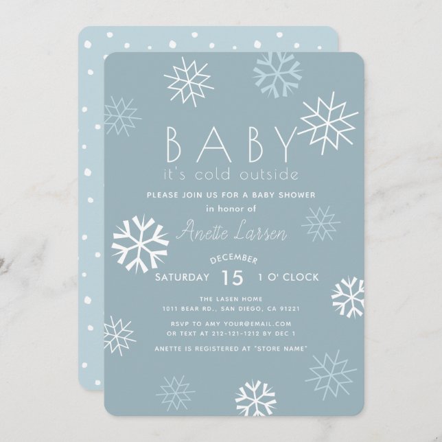 Snowflakes Baby Its Cold Outside Shower Invitation (Front/Back)