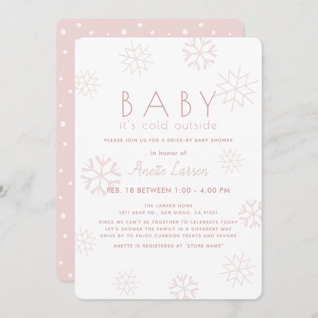 Snowflakes Baby Its Cold Pink Drive-by Baby Shower Invitation (Front/Back)
