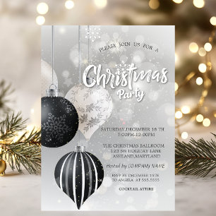 Snowflakes,Balls Silver Christmas Company Invitation