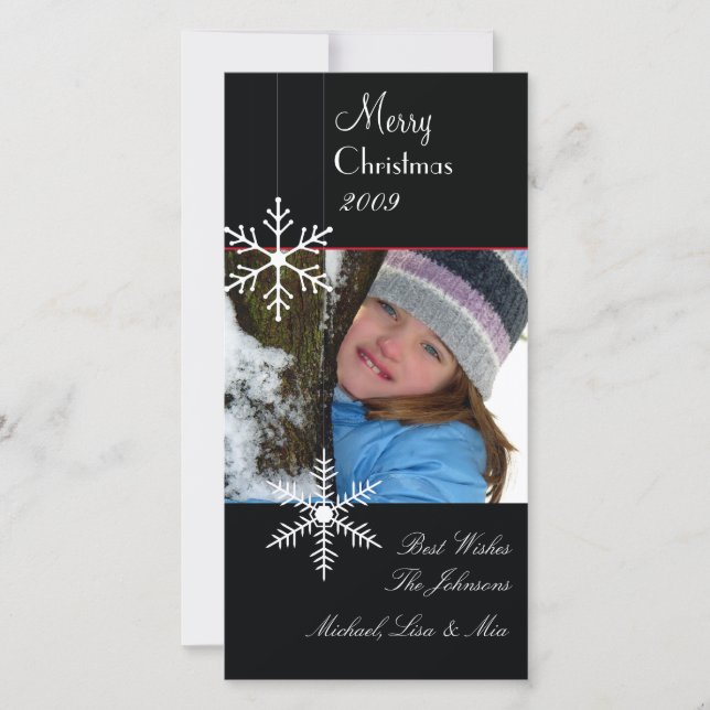 Snowflakes ~ black and white christmas photo cards (Front)
