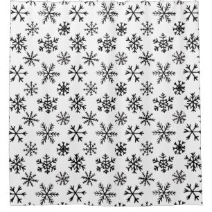Snowflakes Black and White Pattern Shower Curtain