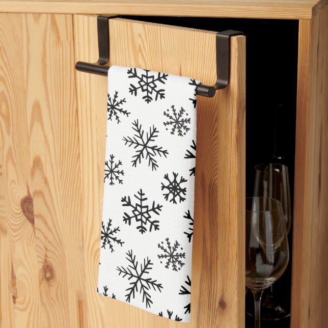 Snowflakes Black and White Pattern Tea Towel (Thirds Fold)