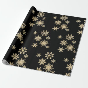 Snowflakes Black Gold Snowflake Winter Xmas Wrapping Paper