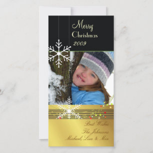 Snowflakes ~ black, gold tone christmas holiday card