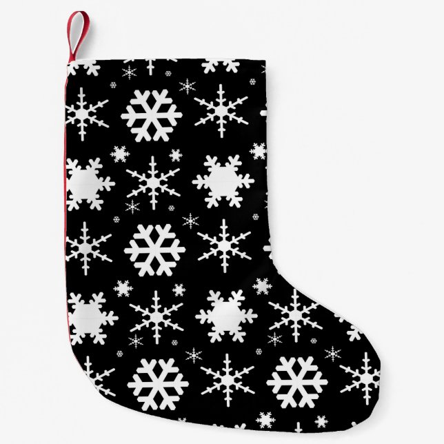 Snowflakes Black Small Christmas Stocking (Front)