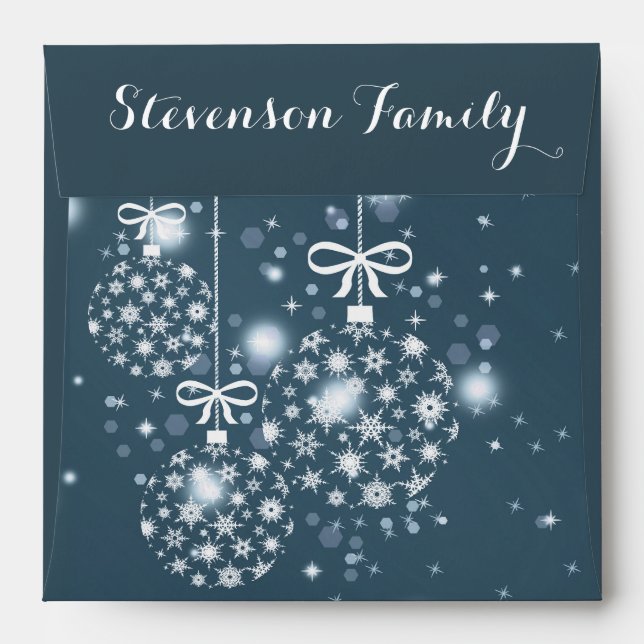 Snowflakes, blue and white, balloons envelope (Back (Top Flap))