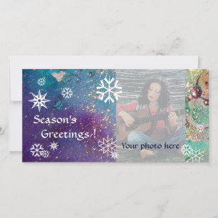 SNOWFLAKES, blue,green,white,yellow Holiday Card