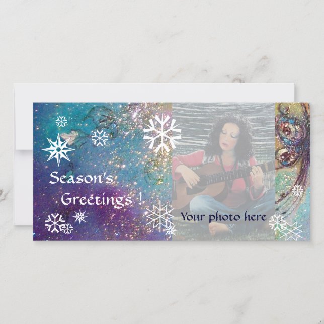 SNOWFLAKES, blue,green,white,yellow Holiday Card (Front)