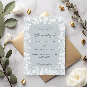 Snowflakes blue grey winter wedding invitation