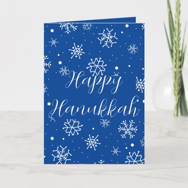 Snowflakes Blue Happy Hanukkah  Card (Front)