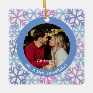Snowflakes Blue Photo Christmas Ornament