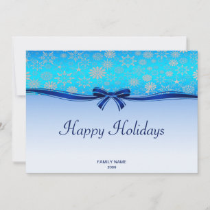 Snowflakes Blue Ribbon Holiday Christmas Card