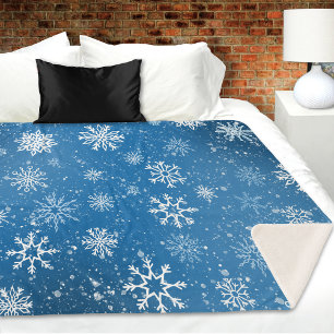 Snowflakes Blue Sherpa Blanket