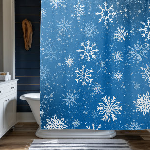 Snowflakes Blue Shower Curtain