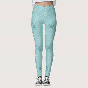 snowflakes blue white cold winter sports leggings