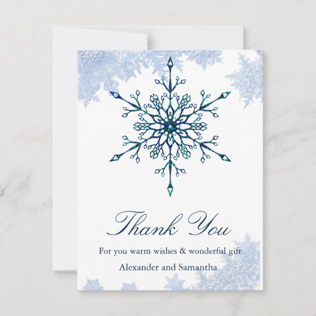 Snowflakes Blue Winter Snowflake Thank You Card (Front)