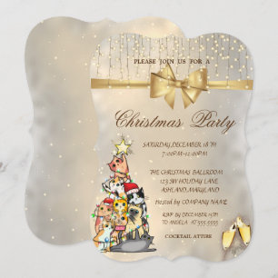 Snowflakes,Bow,Pine Tree Cats Christmas Party Invitation