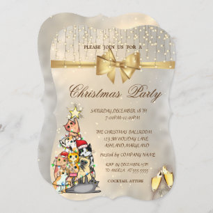 Snowflakes,Bow,Pine Tree Cats Christmas Party Invitation