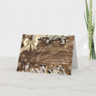 Snowflakes,Bow,Wood, Christmas Corporate Greeting Holiday Card