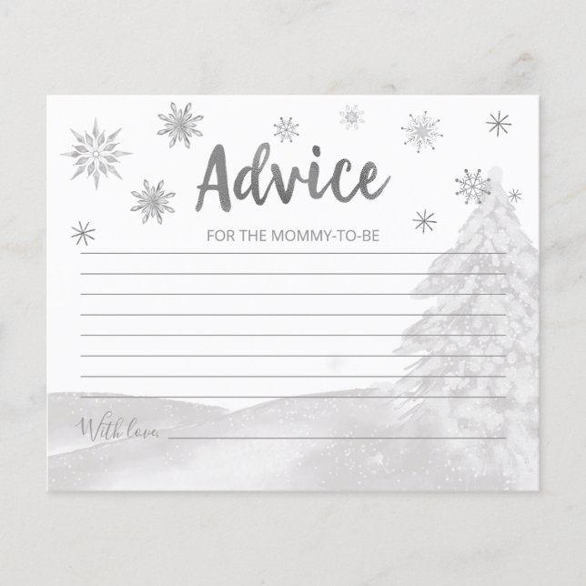 Snowflakes Budget Grey Baby Shower Advice Cards (Front)
