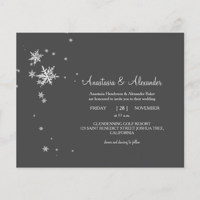 Snowflakes Budget Invitation to wedding ceremony.  Flyer (Front)