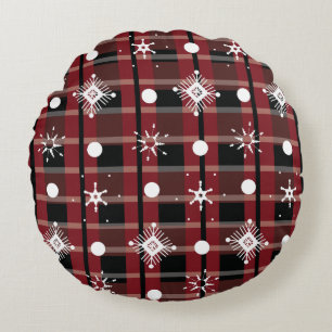 Snowflakes Buffalo Pattern Holiday Round Cushion