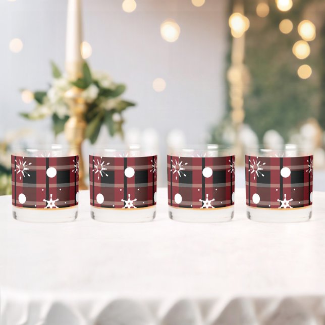 Snowflakes Buffalo Pattern Holiday Whiskey Glass (Insitu (Wedding))