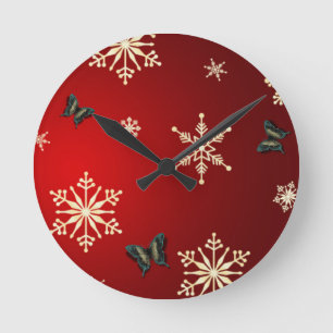 Snowflakes & Butterflies Round Clock