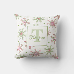 Snowflakes Calligraphy Monogram Colourful Modern Cushion