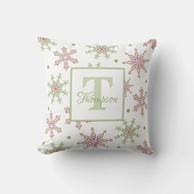 Snowflakes Calligraphy Monogram Colourful Modern Cushion (Front)