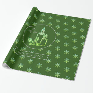 Snowflakes Candles Holly Green Elegant Christmas Wrapping Paper