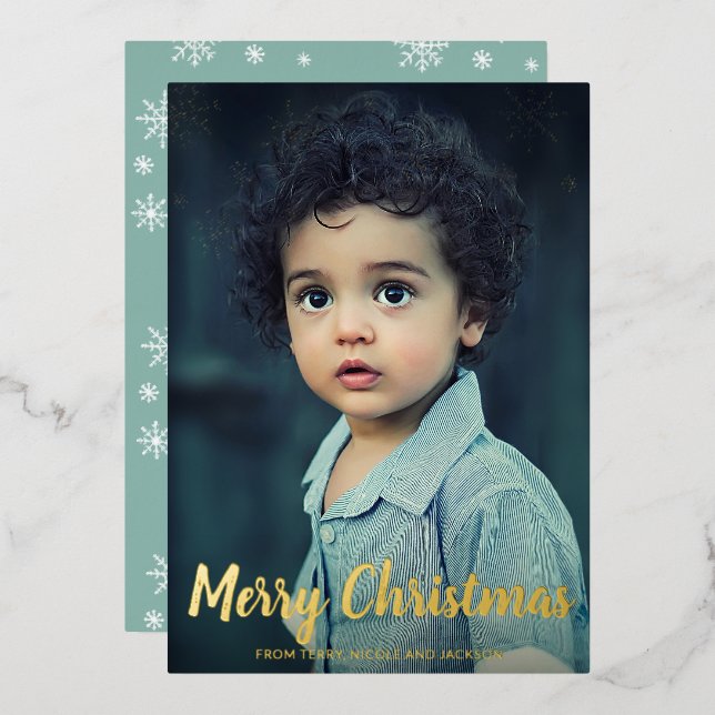Snowflakes Chalk Script Photo Modern Christmas (Front/Back)