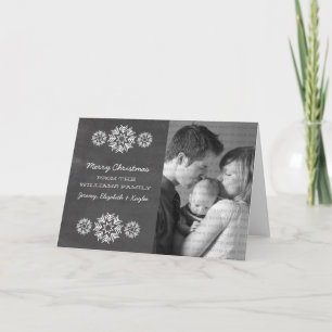 Snowflakes Chalkboard Photo Greeting Card, Grey Holiday Card