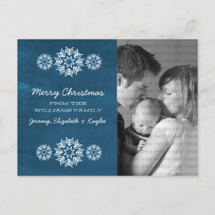 Snowflakes Chalkboard Photo Postcard, Blue Holiday Postcard