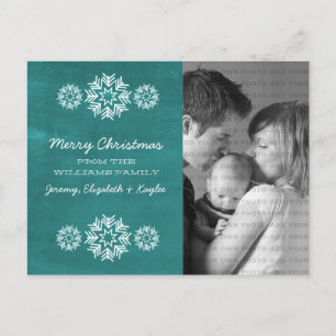 Snowflakes Chalkboard Photo Postcard, Teal Holiday Postcard