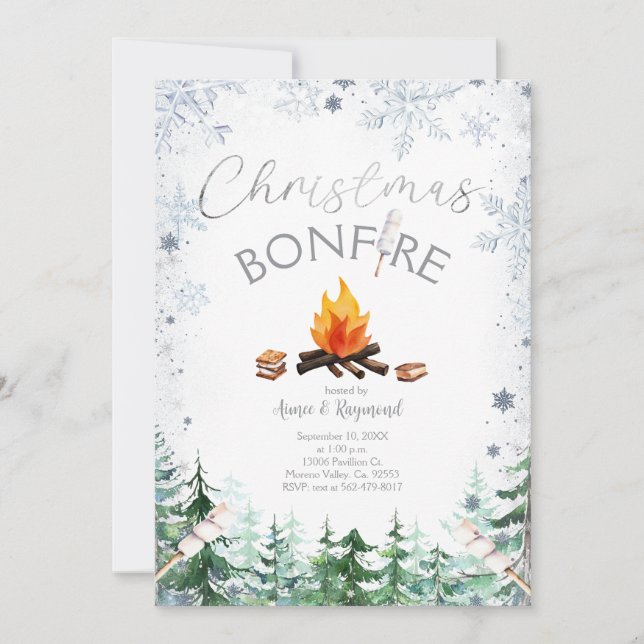 Snowflakes Christmas Bonfire Invitation  (Front)