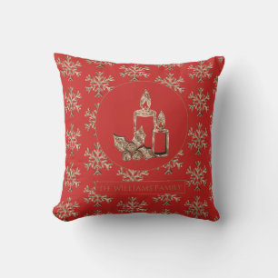 Snowflakes Christmas Candles Elegant Red and Gold Cushion