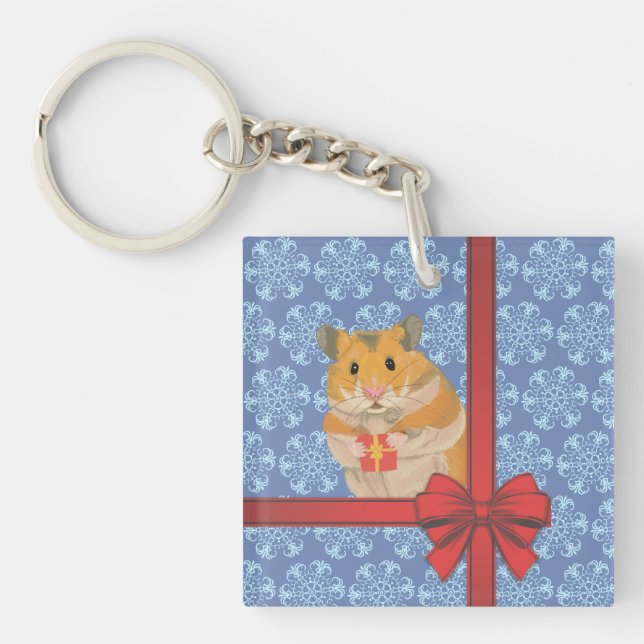 Snowflakes Christmas Hamster Key Ring (Front)