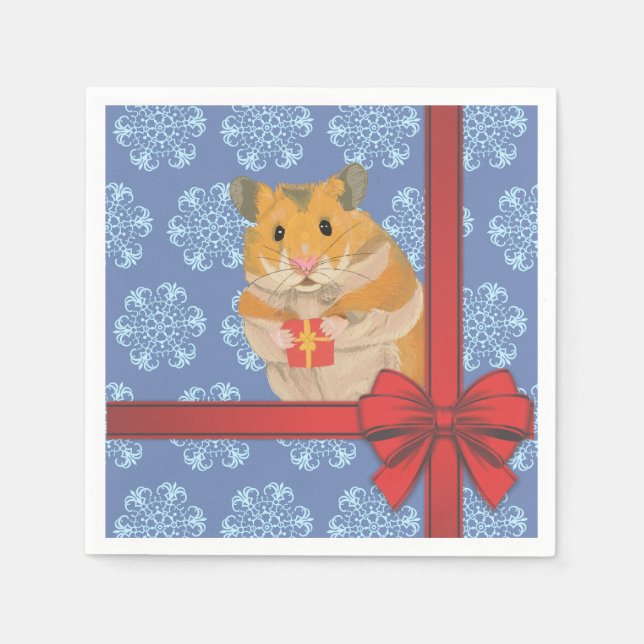 Snowflakes Christmas Hamster Napkin (Front)