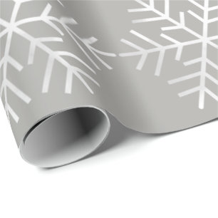 Snowflakes Christmas Holiday Grey White Grey Merry Wrapping Paper
